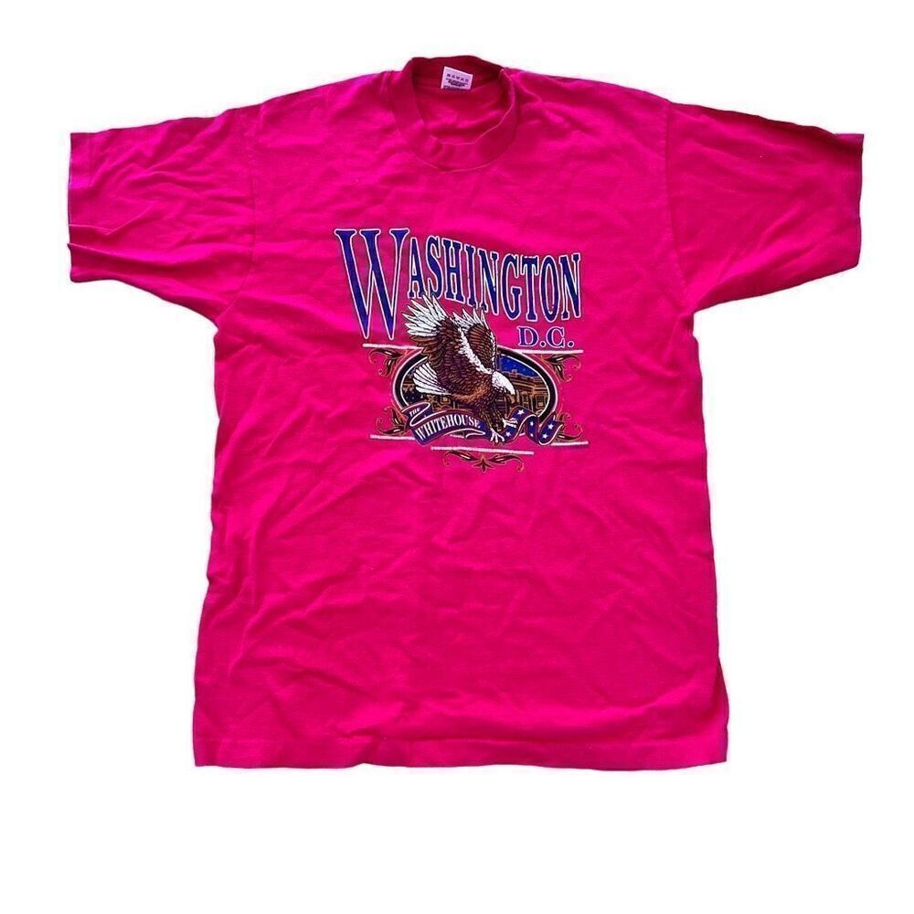 Vintage 90s Unisex Washington D.C. Pink T shirt White House Eagle America USA L